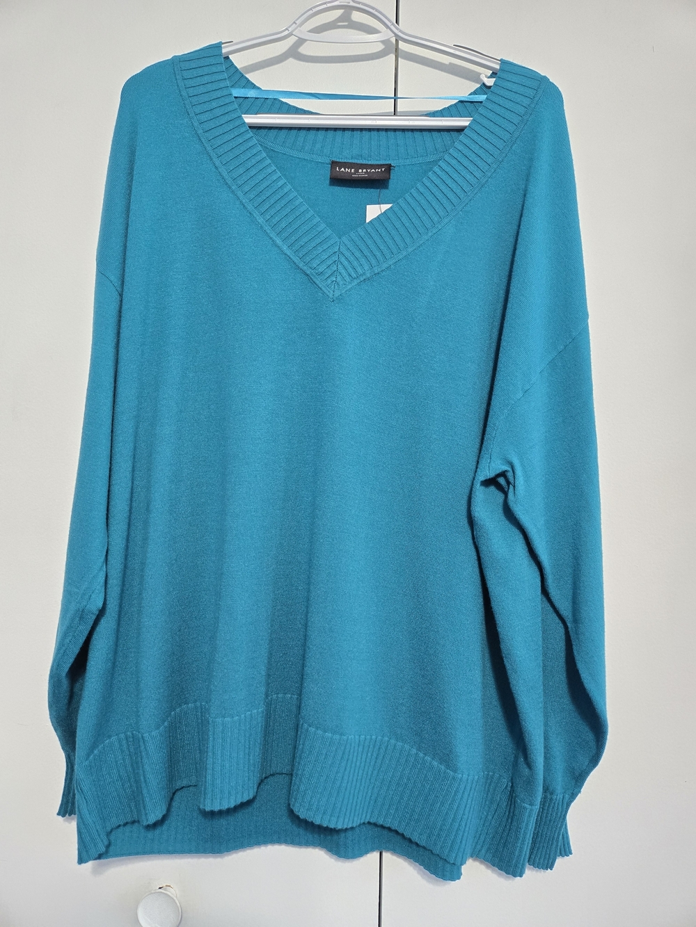 NWT Lane Bryant 22/24 Teal V Neck Knit Sweater Plus Size Pullover